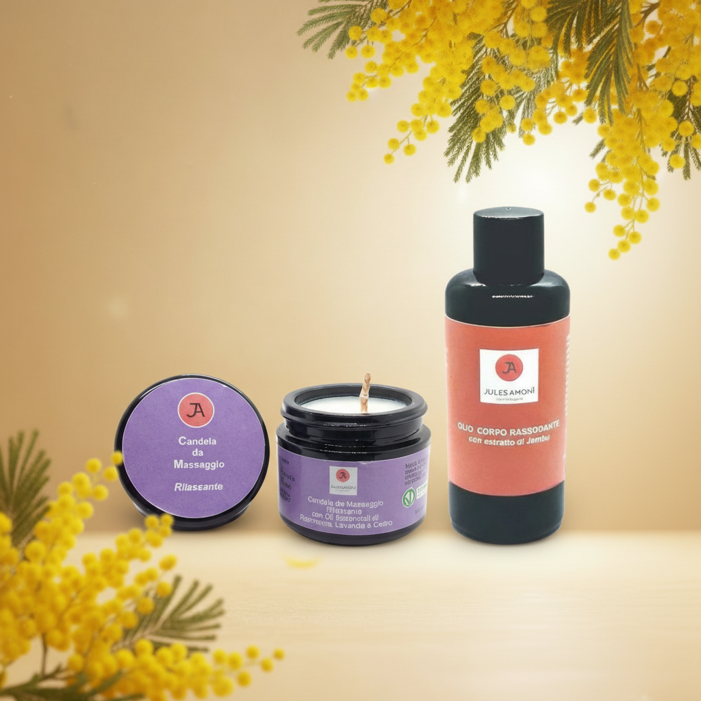 Box- Festa-della -donna-olio-rassodante-e-candela-da-massaggio-Jules Amoni cosmetiques