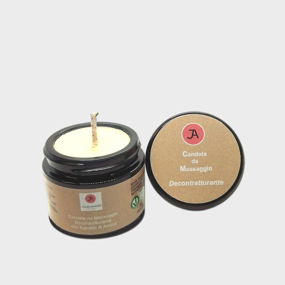 Candela da massaggio "Decontratturante" con Estratto di Arnica Montana e Oli essenziali di Eucalipto Citriodora, Wintergreen e Alloro